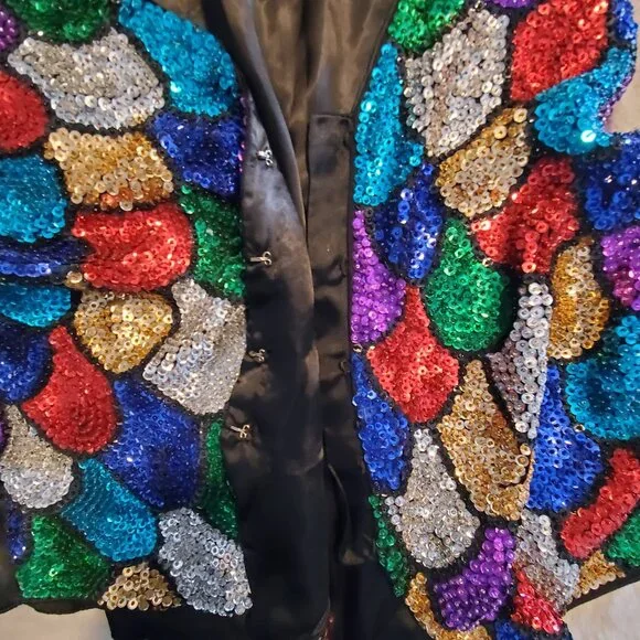 Vintage Venezia Sequins Multi Colored Bling Beaded Vest Rainbow Colors Dopamine - Picture 5 of 12